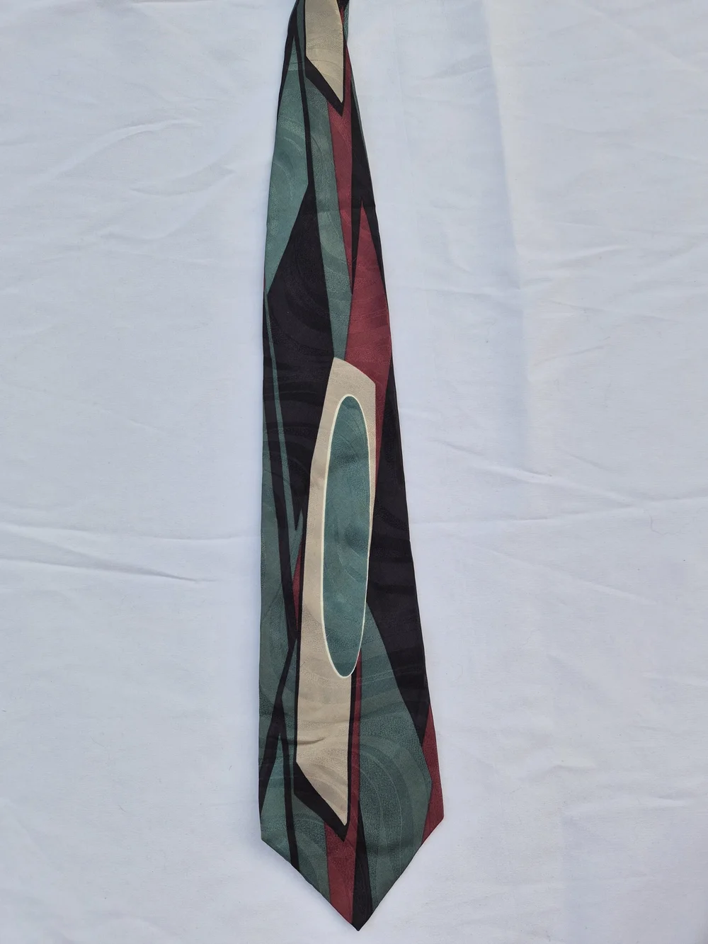 Abstract Pattern Green and Burgundy Men's Tie